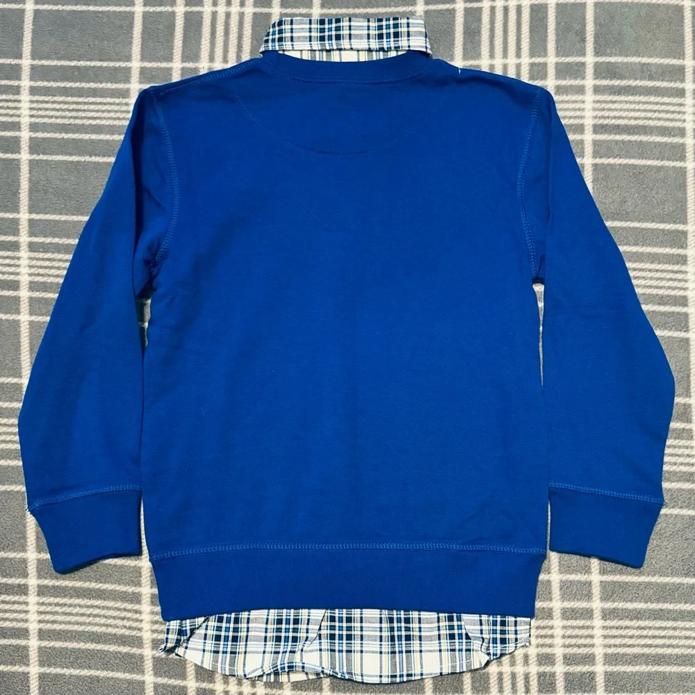 The Children’s Place Layered Blue Sweatshirt with Attached Plaid Collar Shirt